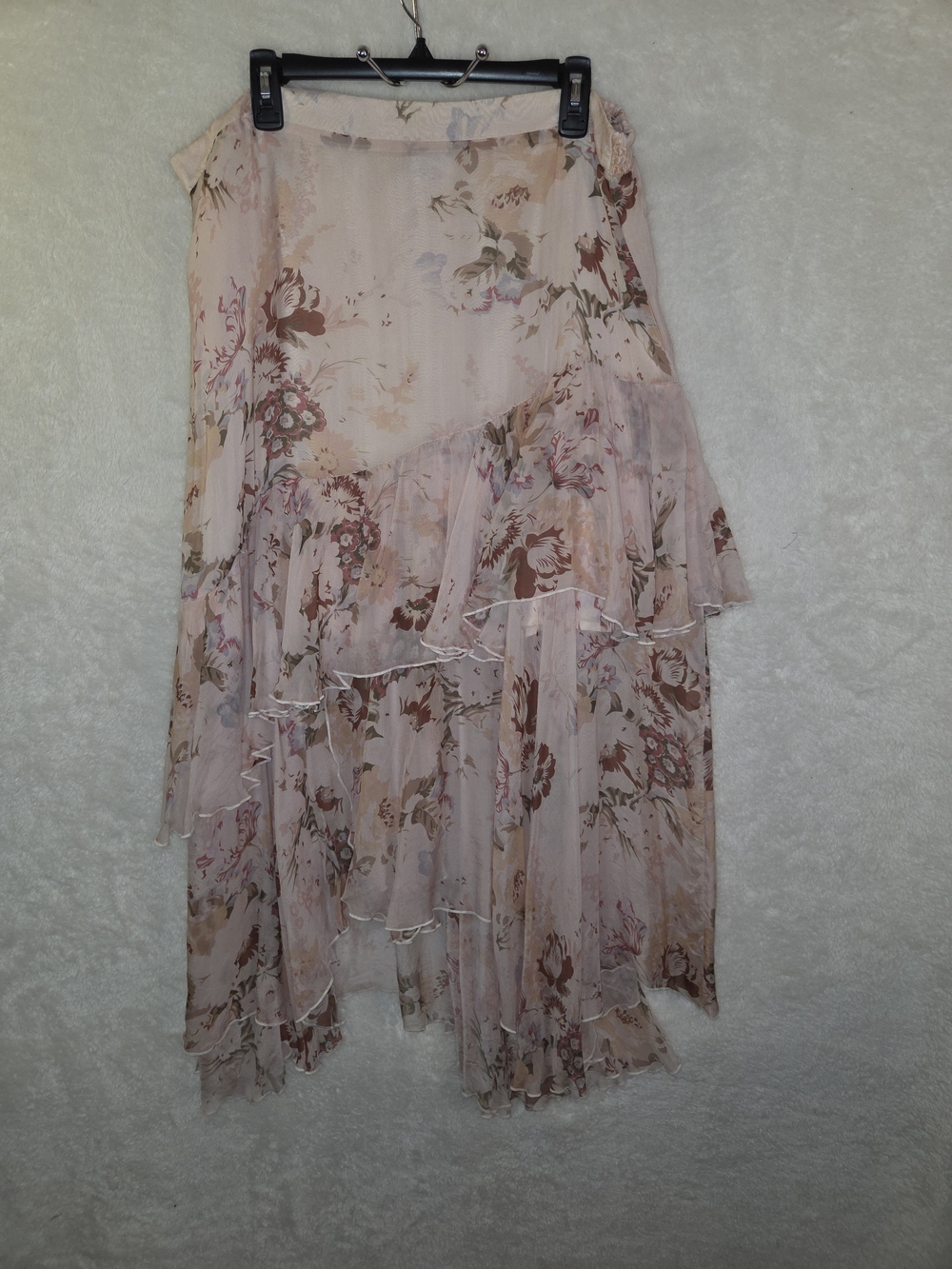Sundance Versailles Chiffon Tiered Pink Floral Maxi Boho Skirt Womens Sz XL